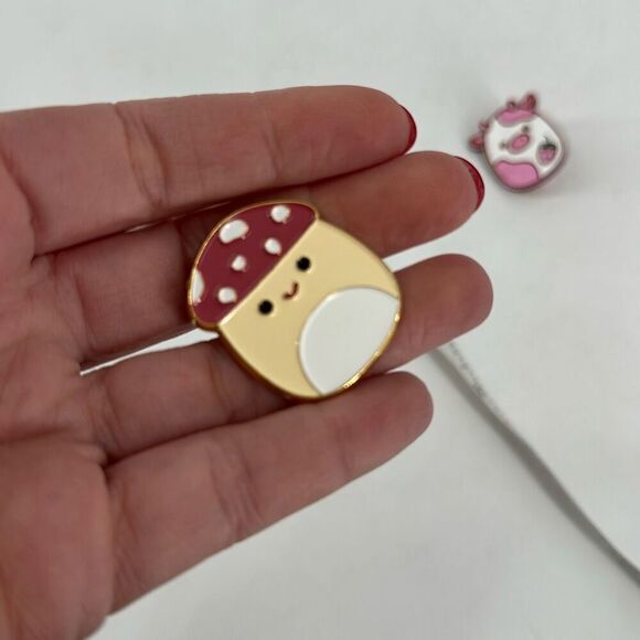 Squishmallows Enamel Pin Malcolm the Mushroom& Wooden Ulga Moo - Picture 6 of 10